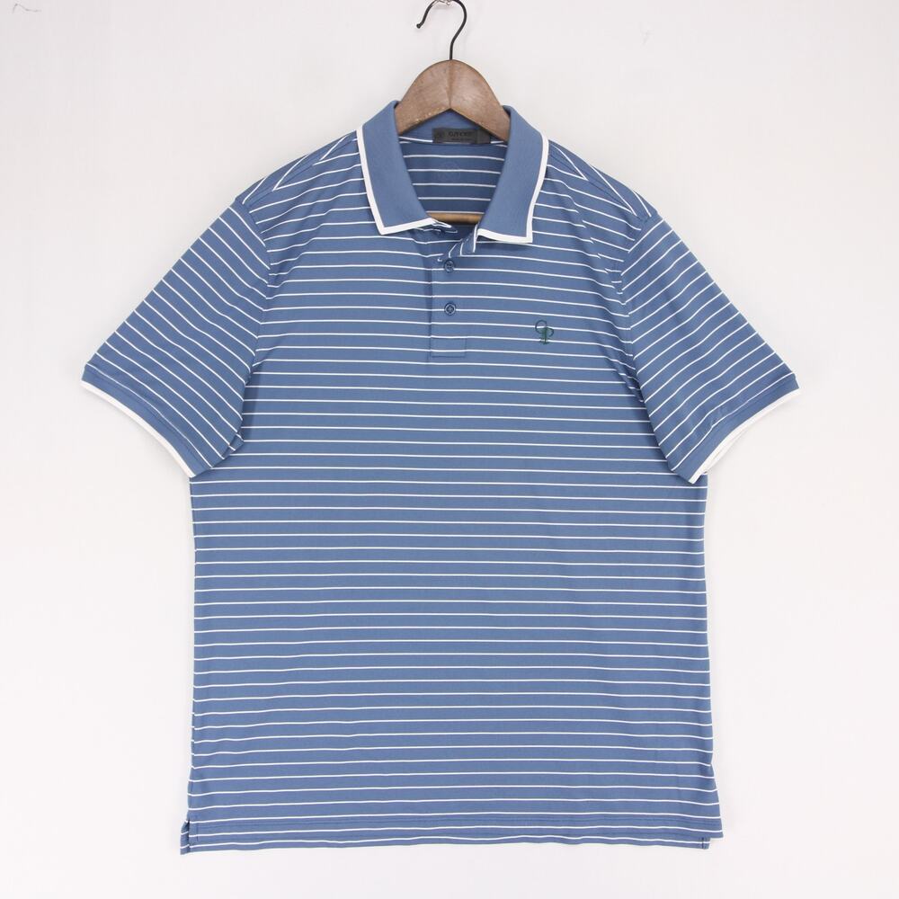 G FORE Polo Shirt Mens L Blue Striped Calusa Pines Golf Club Short Sleeve